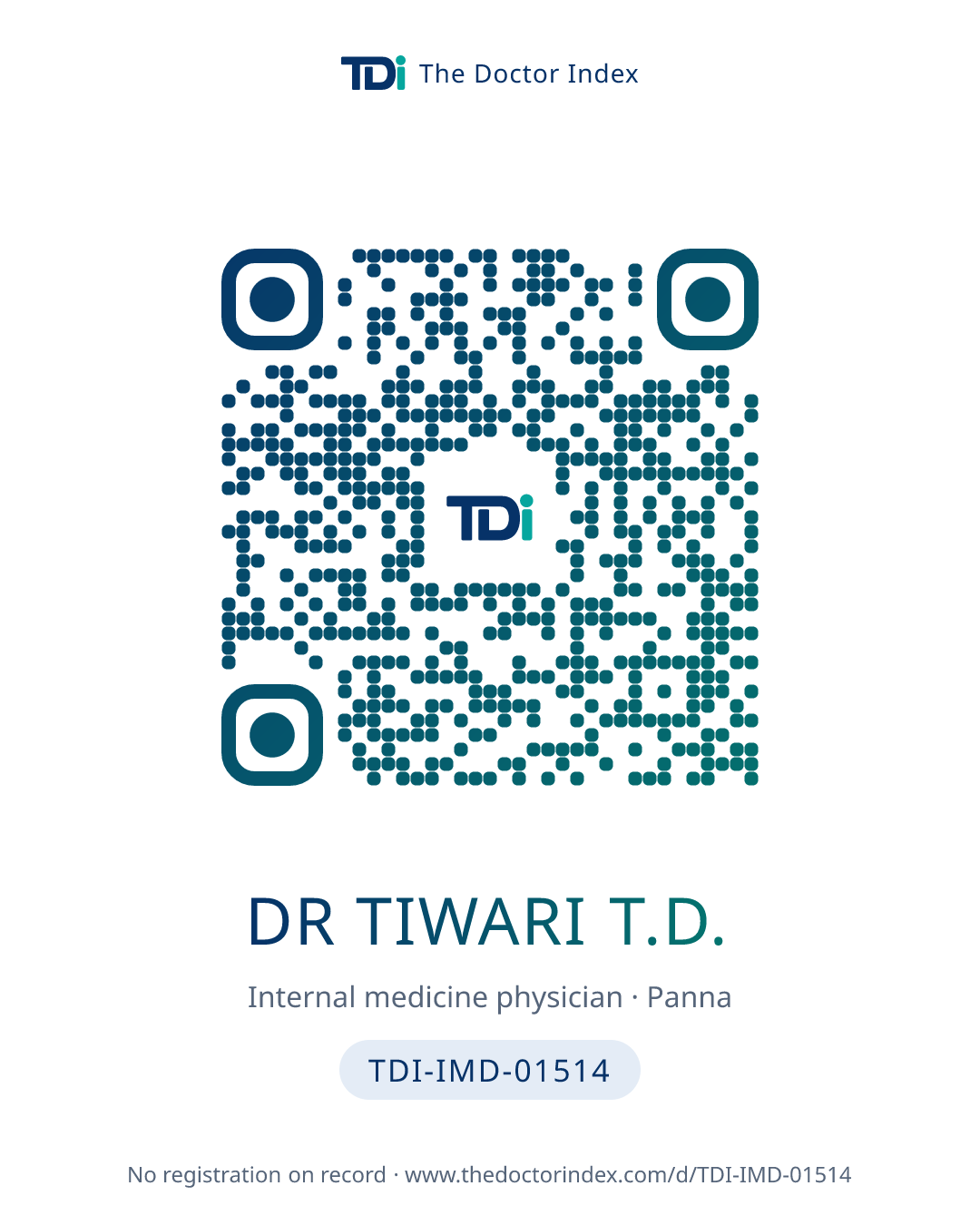 QR card for Dr Tiwari T.D., TDI-IMD-01514
