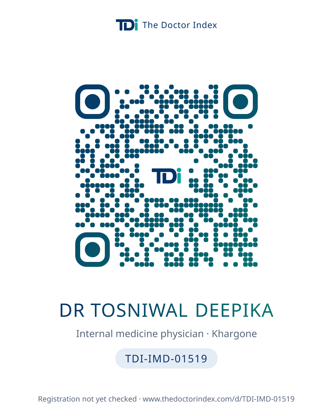QR card for Dr Tosniwal Deepika, TDI-IMD-01519