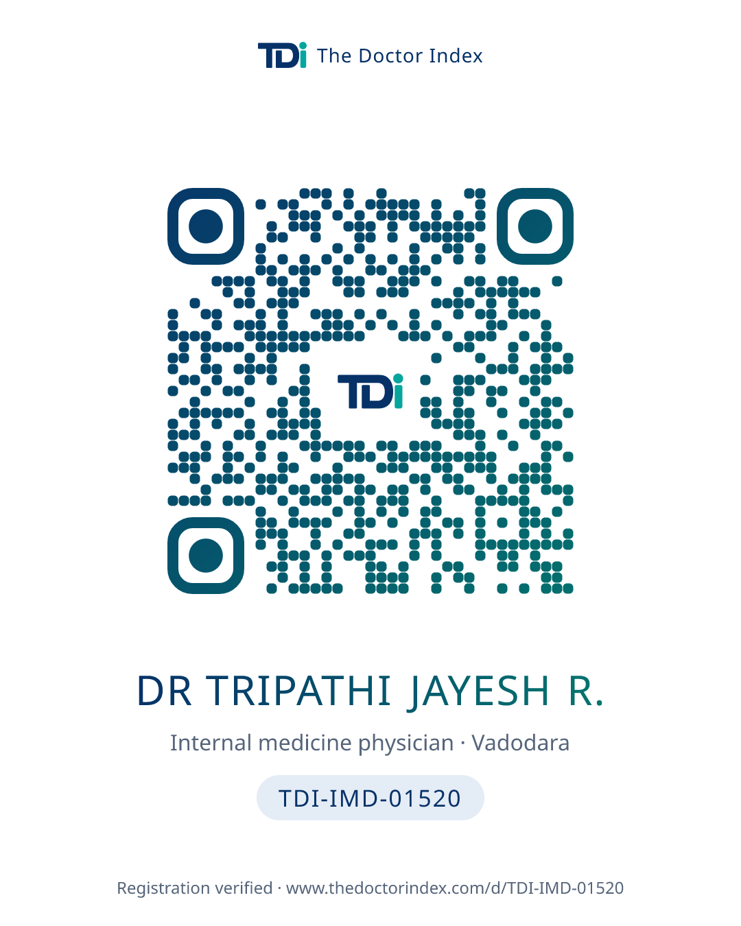 QR card for Dr Tripathi Jayesh R., TDI-IMD-01520