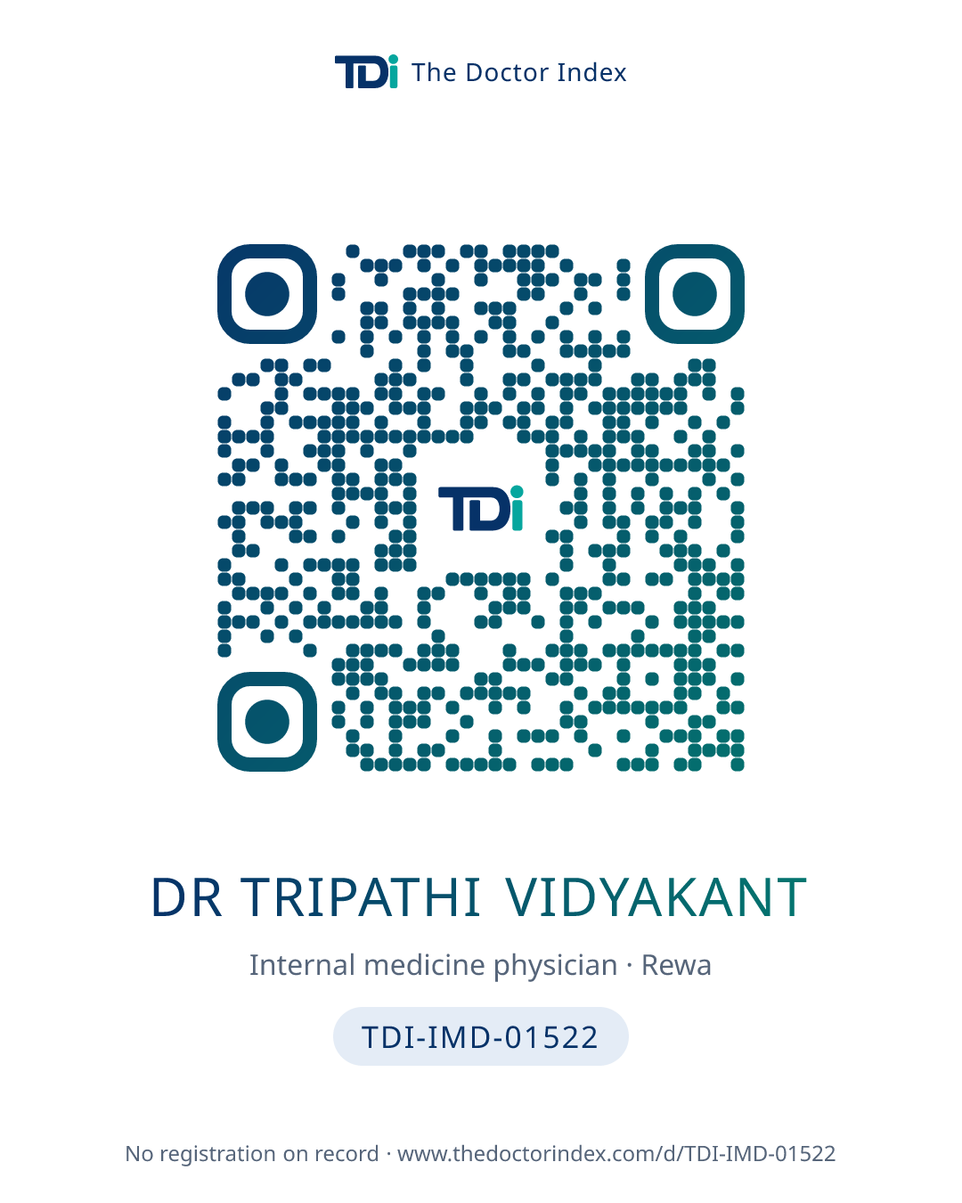 QR card for Dr Tripathi Vidyakant, TDI-IMD-01522
