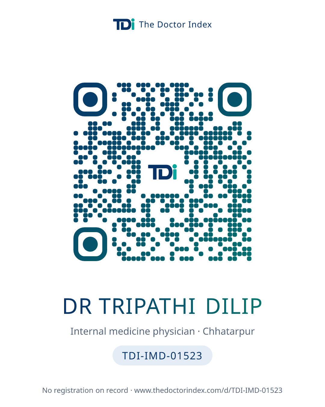 QR card for Dr Tripathi Dilip, TDI-IMD-01523