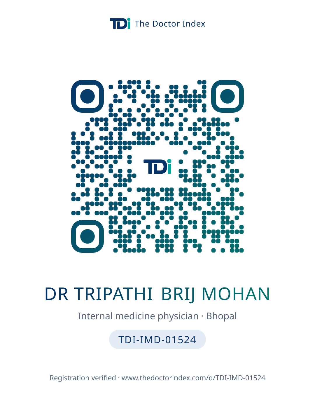 QR card for Dr Tripathi Brij Mohan, TDI-IMD-01524
