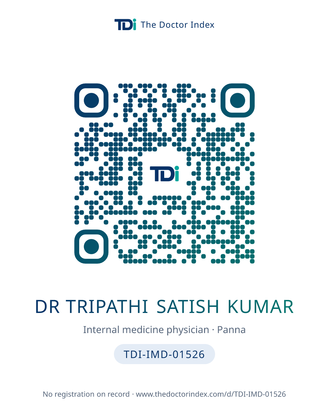 QR card for Dr Tripathi Satish Kumar, TDI-IMD-01526