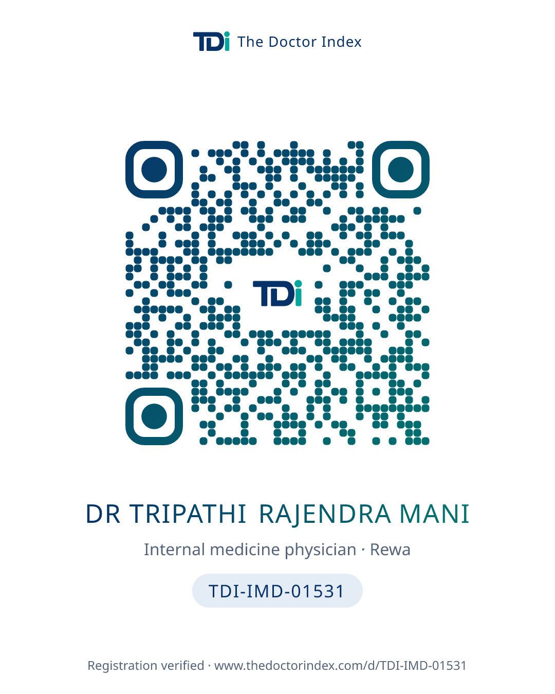 QR card for Dr Tripathi Rajendra Mani, TDI-IMD-01531