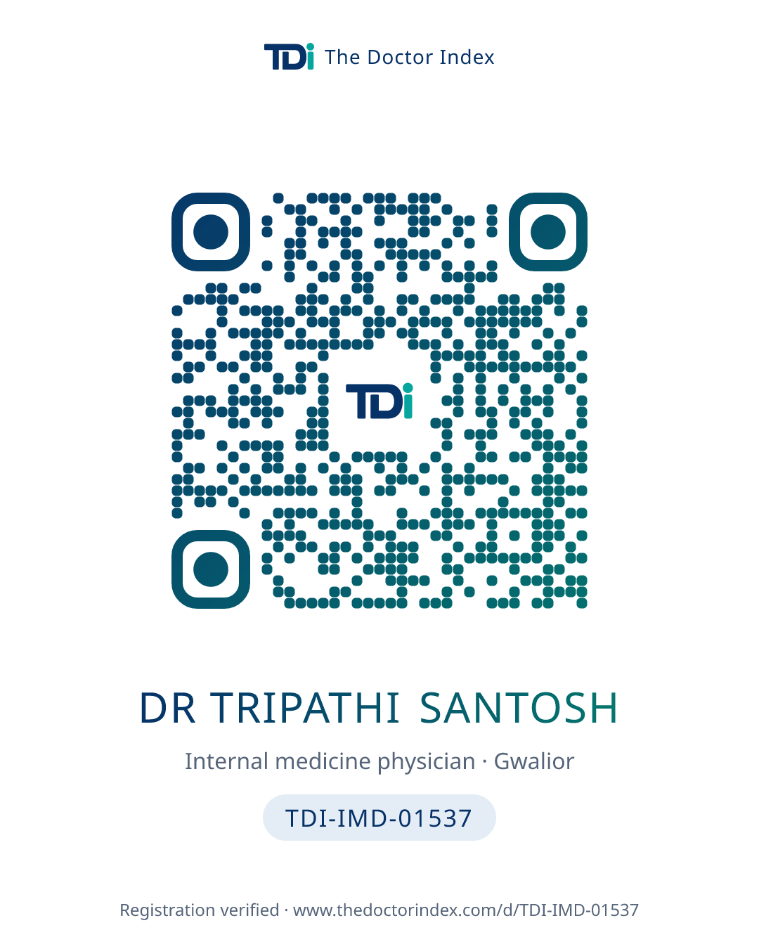 QR card for Dr Tripathi Santosh, TDI-IMD-01537