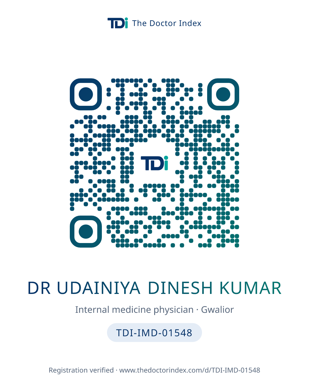 QR card for Dr Udainiya Dinesh Kumar, TDI-IMD-01548