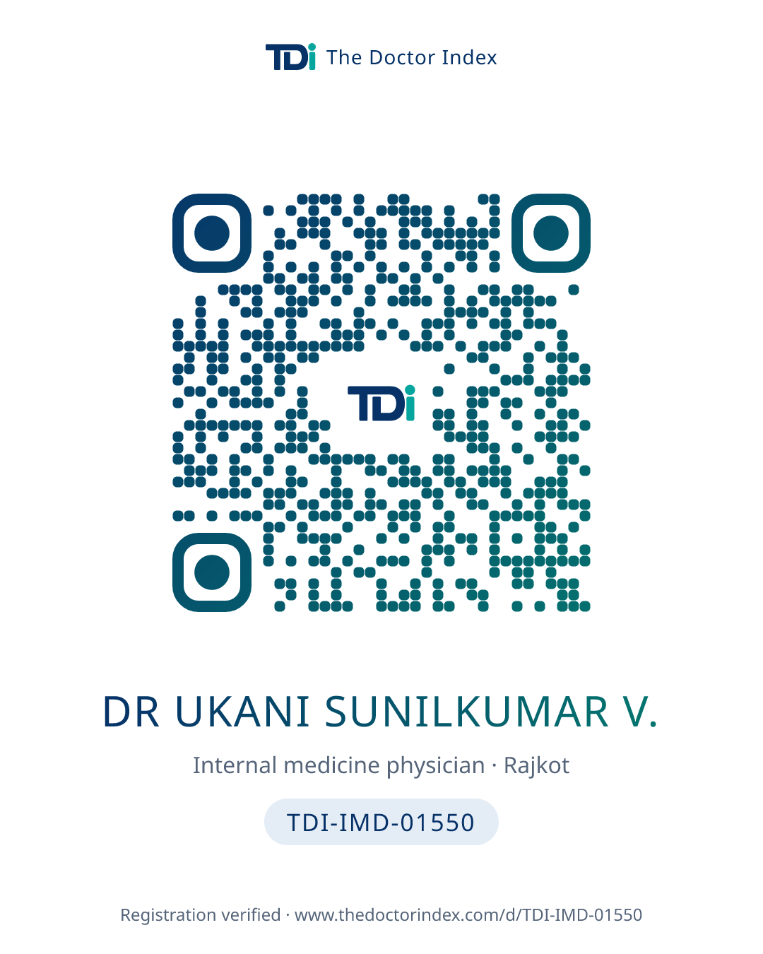 QR card for Dr Ukani Sunilkumar V., TDI-IMD-01550