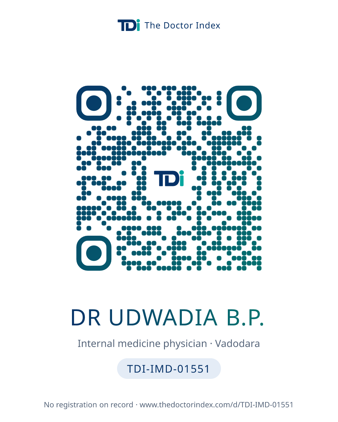 QR card for Dr Udwadia B.P., TDI-IMD-01551