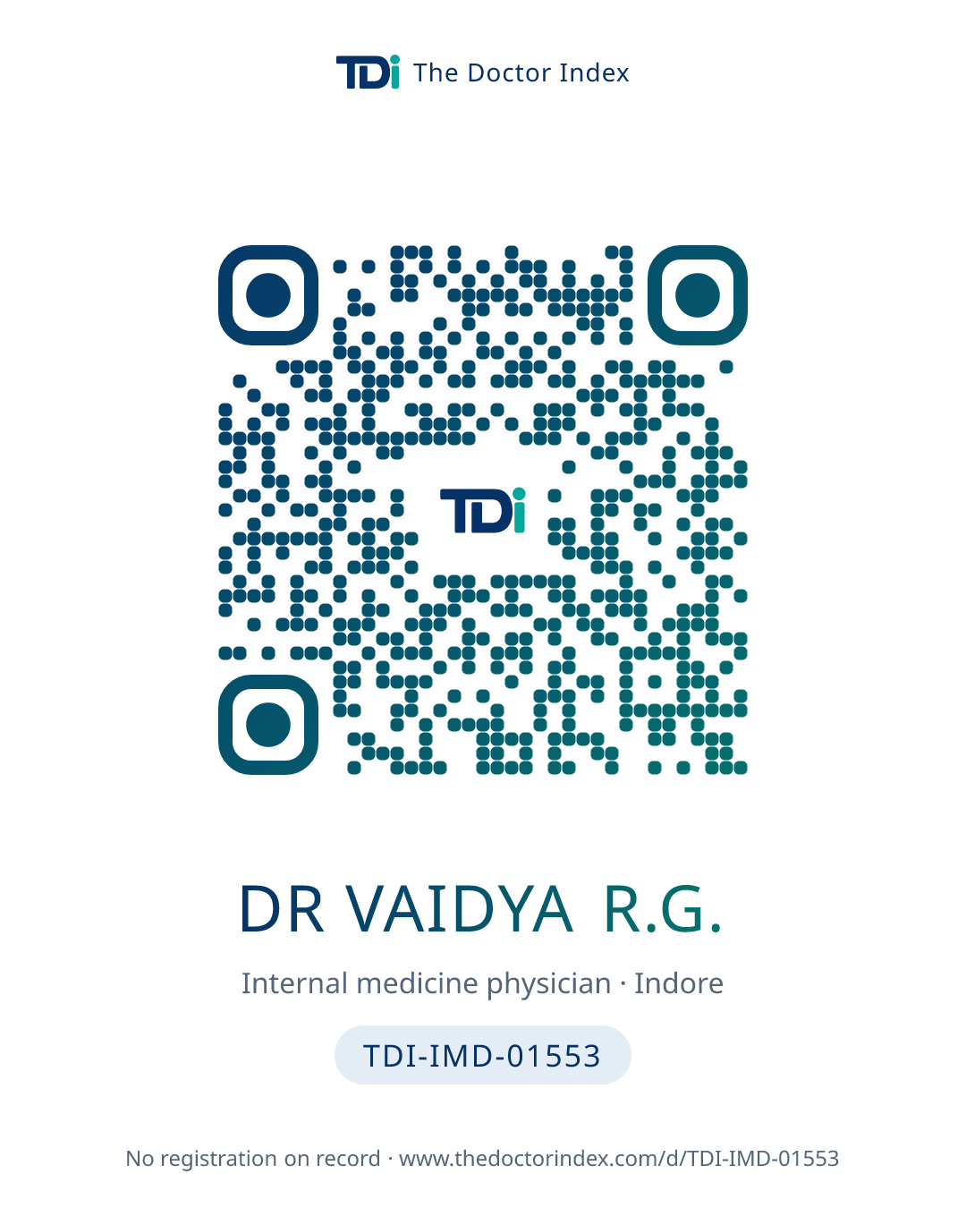 QR card for Dr Vaidya R.G., TDI-IMD-01553