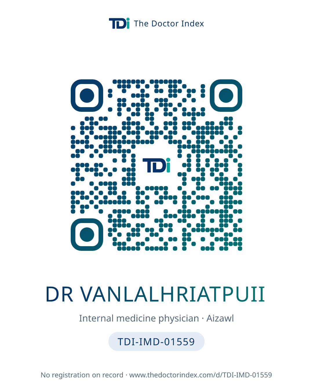 QR card for Dr Vanlalhriatpuii, TDI-IMD-01559