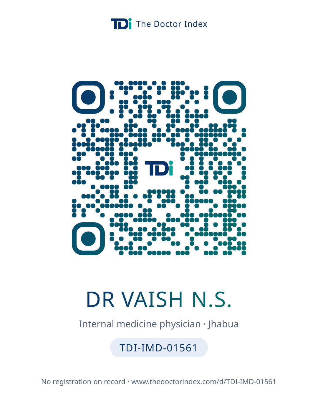 QR card for Dr Vaish N.S., TDI-IMD-01561