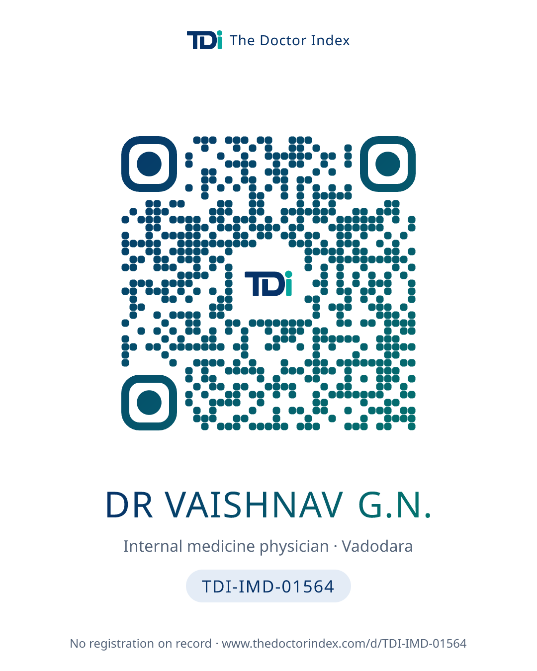 QR card for Dr Vaishnav G.N., TDI-IMD-01564