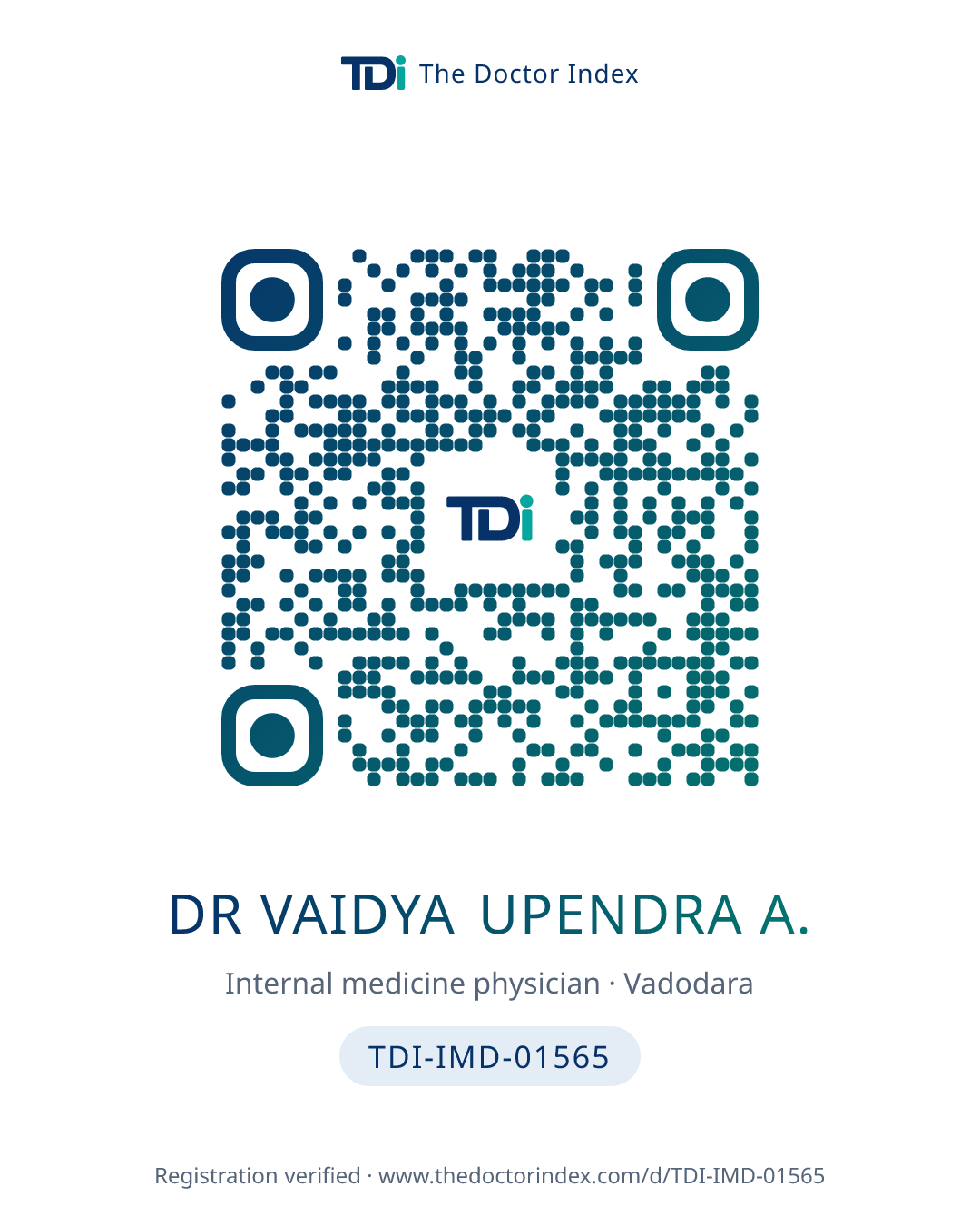 QR card for Dr Vaidya Upendra A., TDI-IMD-01565