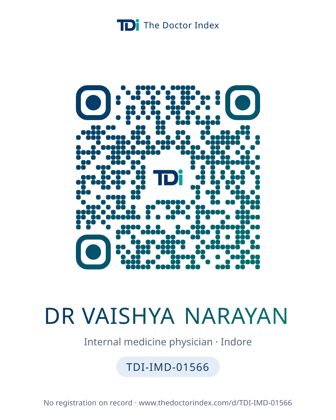 QR card for Dr Vaishya Narayan, TDI-IMD-01566