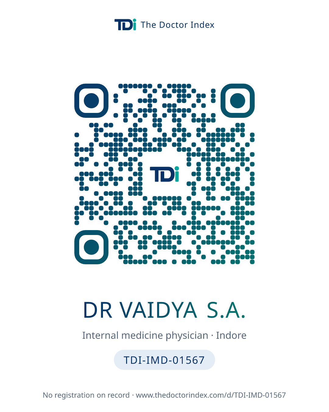QR card for Dr Vaidya S.A., TDI-IMD-01567