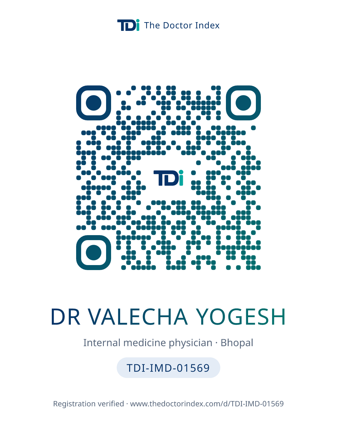 QR card for Dr Valecha Yogesh, TDI-IMD-01569