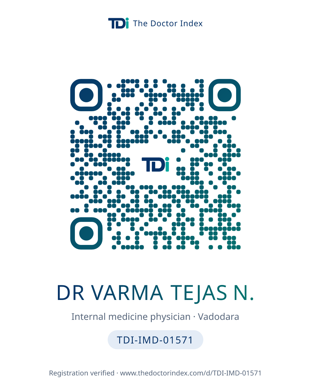 QR card for Dr Varma Tejas N., TDI-IMD-01571