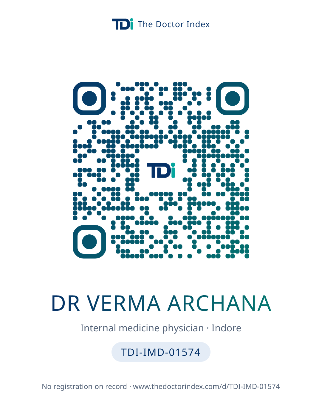 QR card for Dr Verma Archana, TDI-IMD-01574