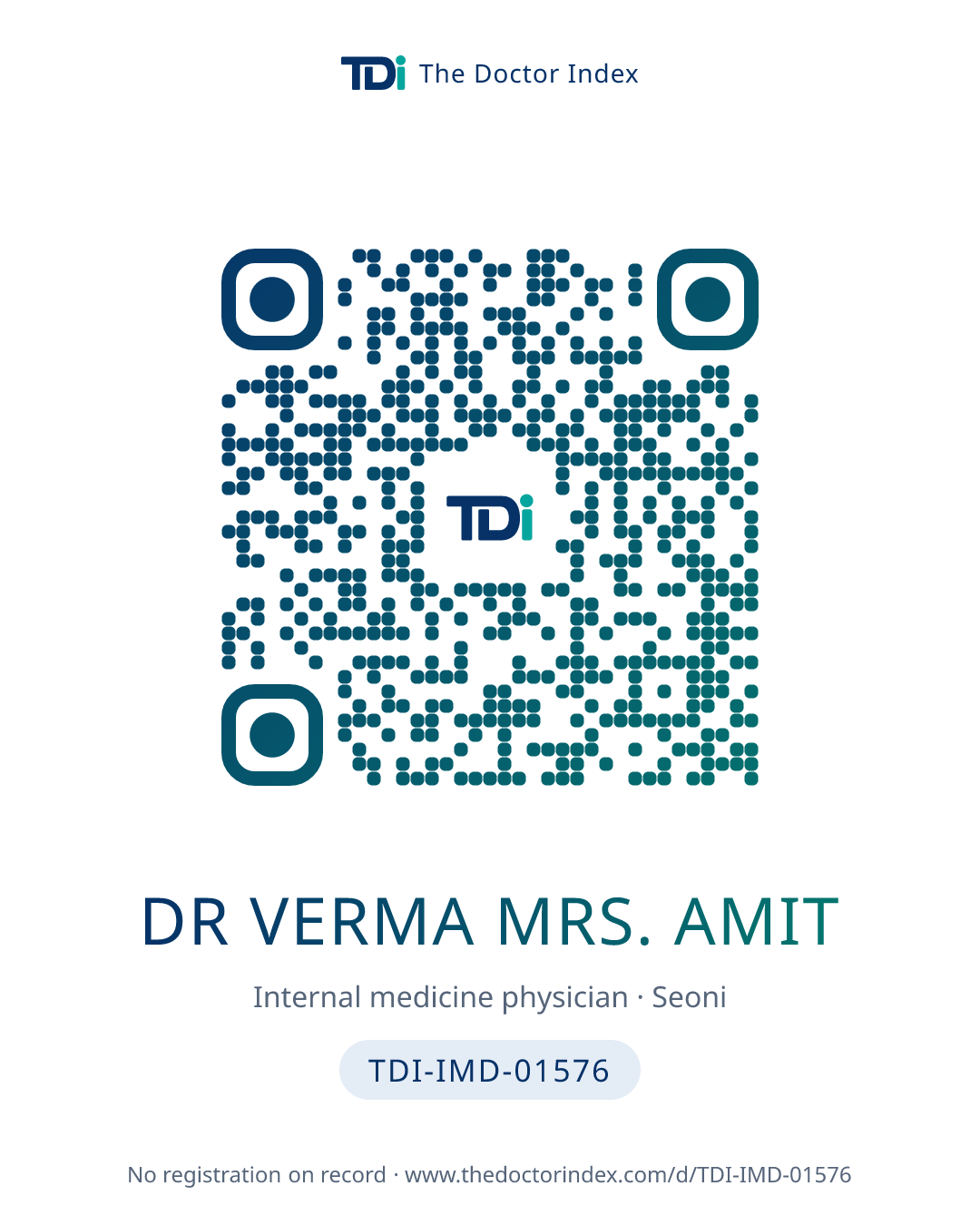 QR card for Dr Verma Mrs. Amit, TDI-IMD-01576