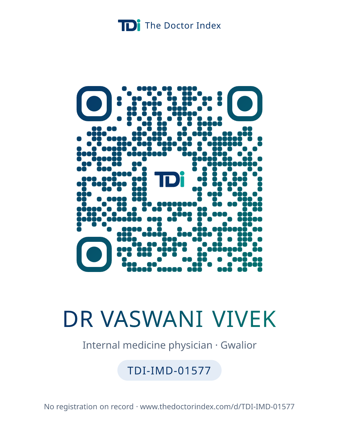 QR card for Dr Vaswani Vivek, TDI-IMD-01577