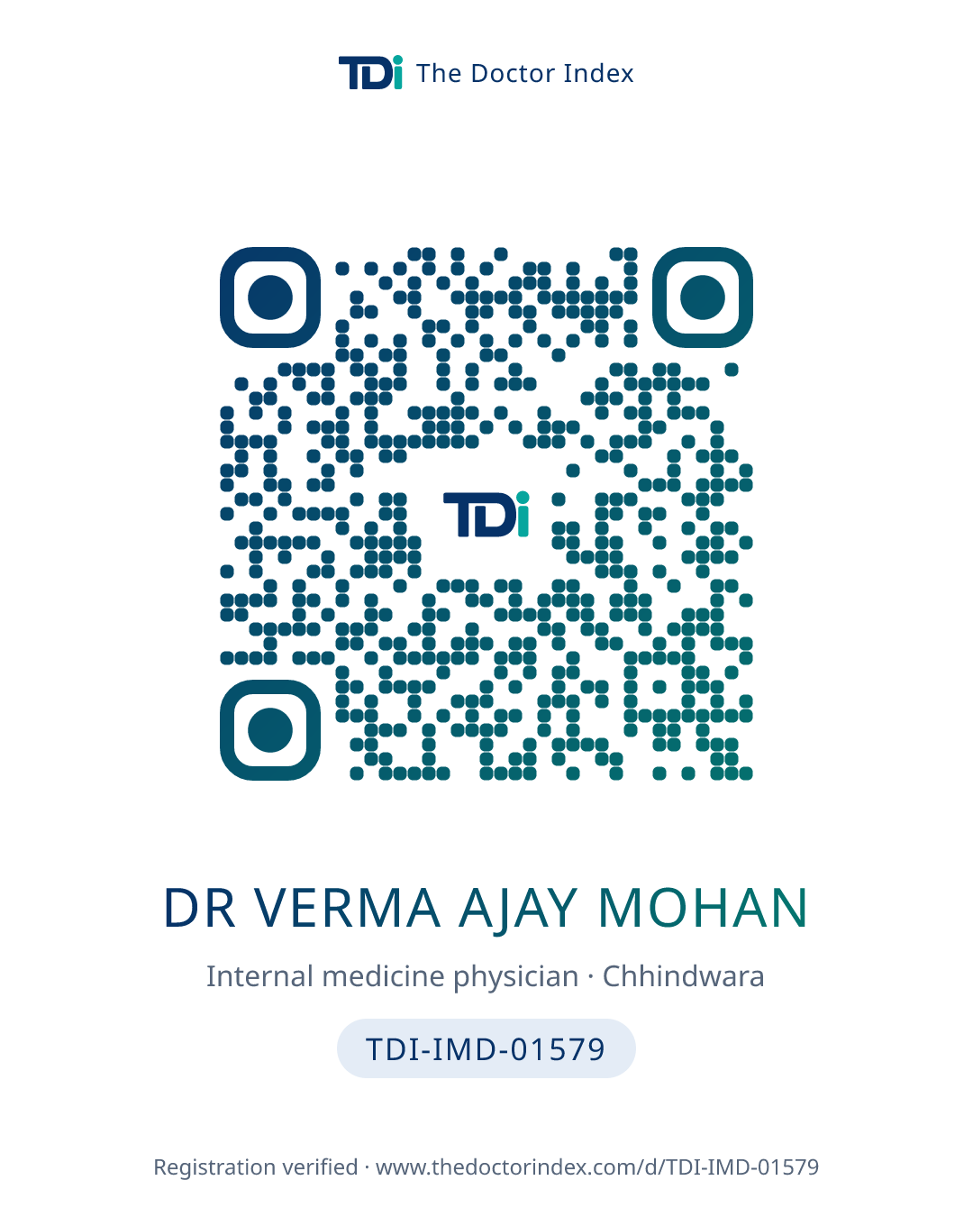 QR card for Dr Verma Ajay Mohan, TDI-IMD-01579