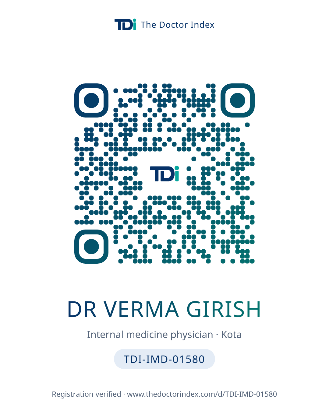 QR card for Dr Verma Girish, TDI-IMD-01580