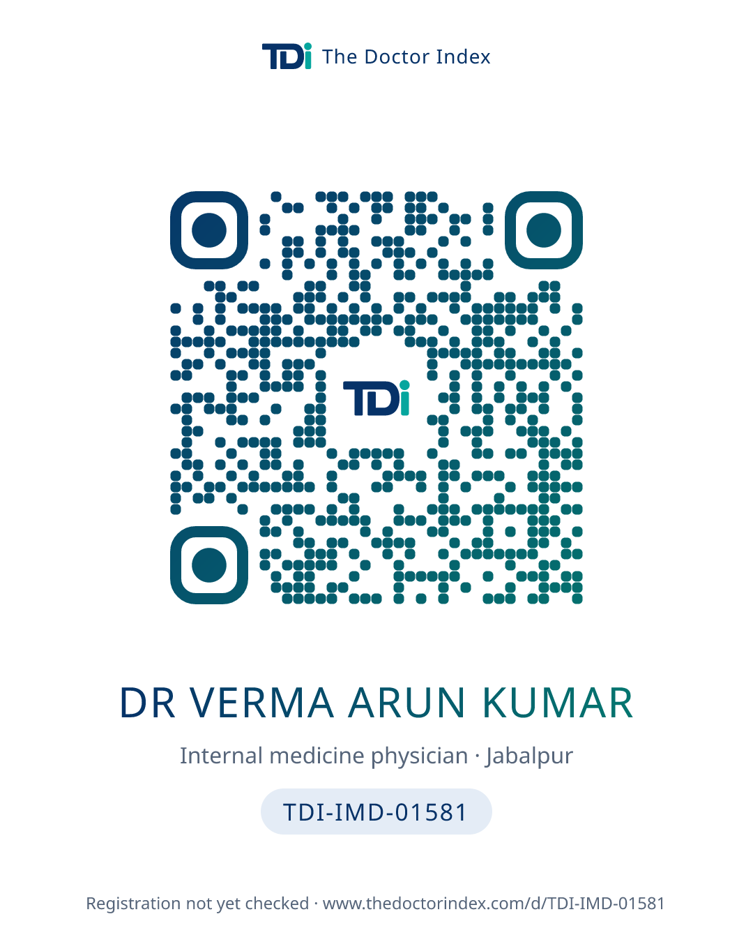 QR card for Dr Verma Arun Kumar, TDI-IMD-01581