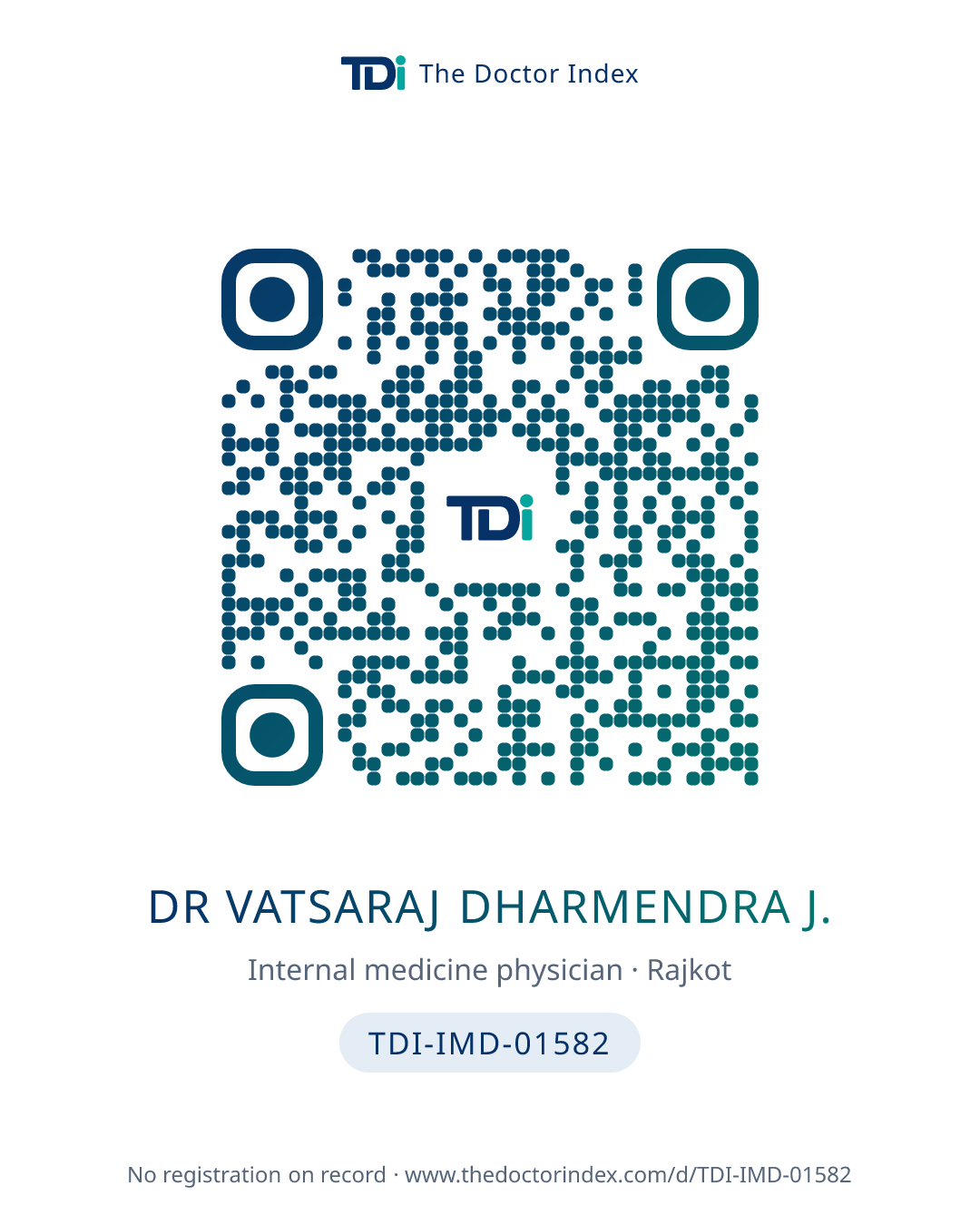 QR card for Dr Vatsaraj Dharmendra J., TDI-IMD-01582