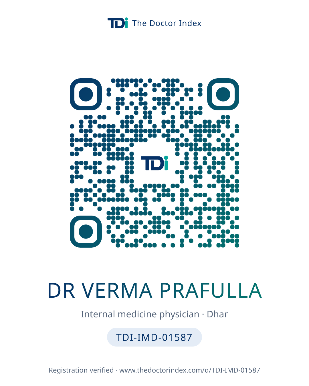 QR card for Dr Verma Prafulla, TDI-IMD-01587