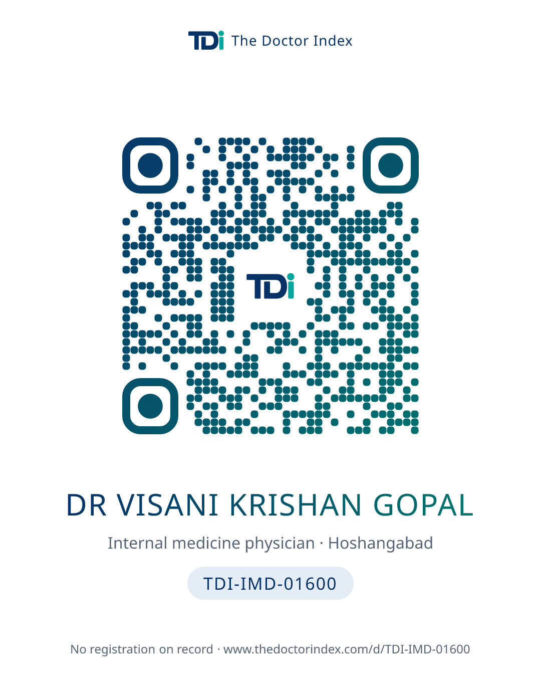 QR card for Dr Visani Krishan Gopal, TDI-IMD-01600