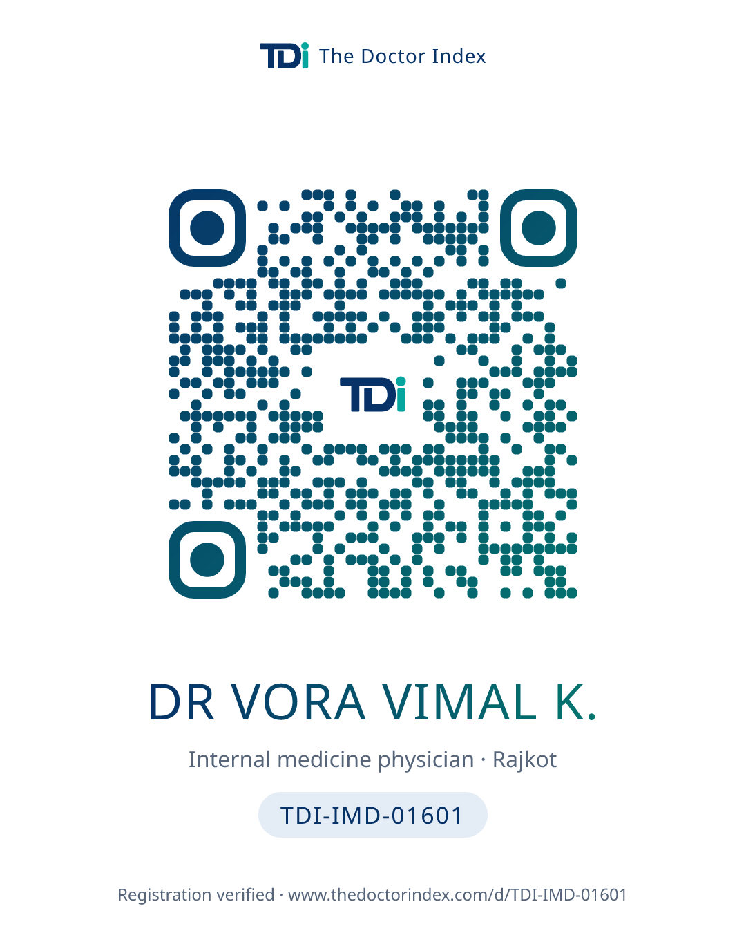 QR card for Dr Vora Vimal K., TDI-IMD-01601