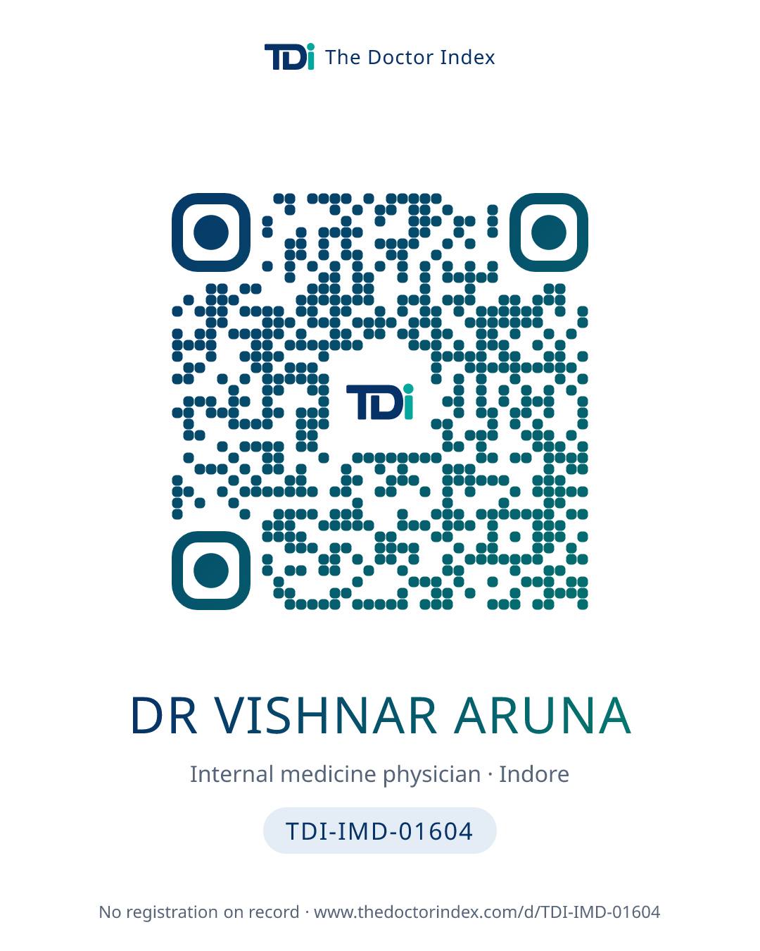 QR card for Dr Vishnar Aruna, TDI-IMD-01604