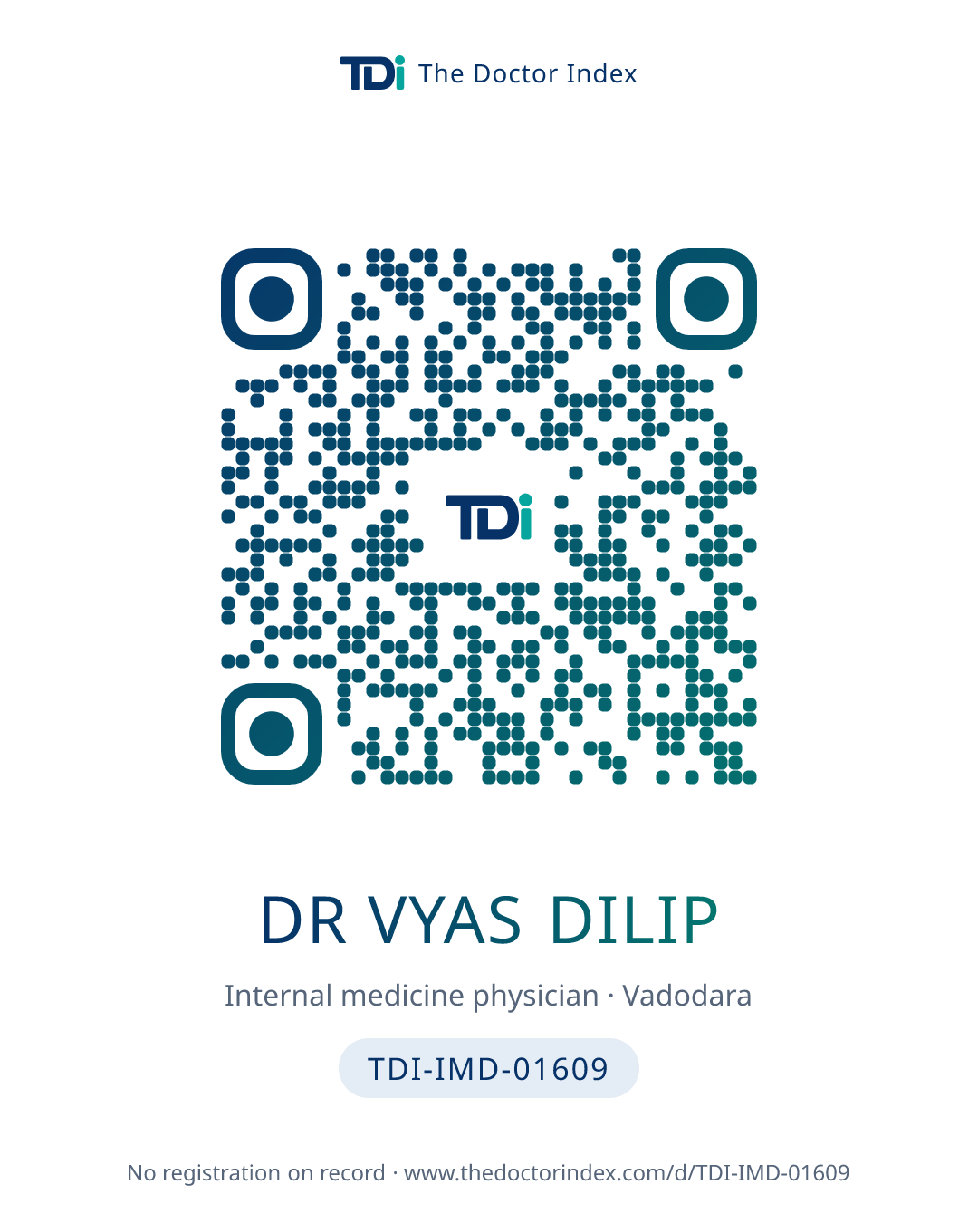 QR card for Dr Vyas Dilip, TDI-IMD-01609