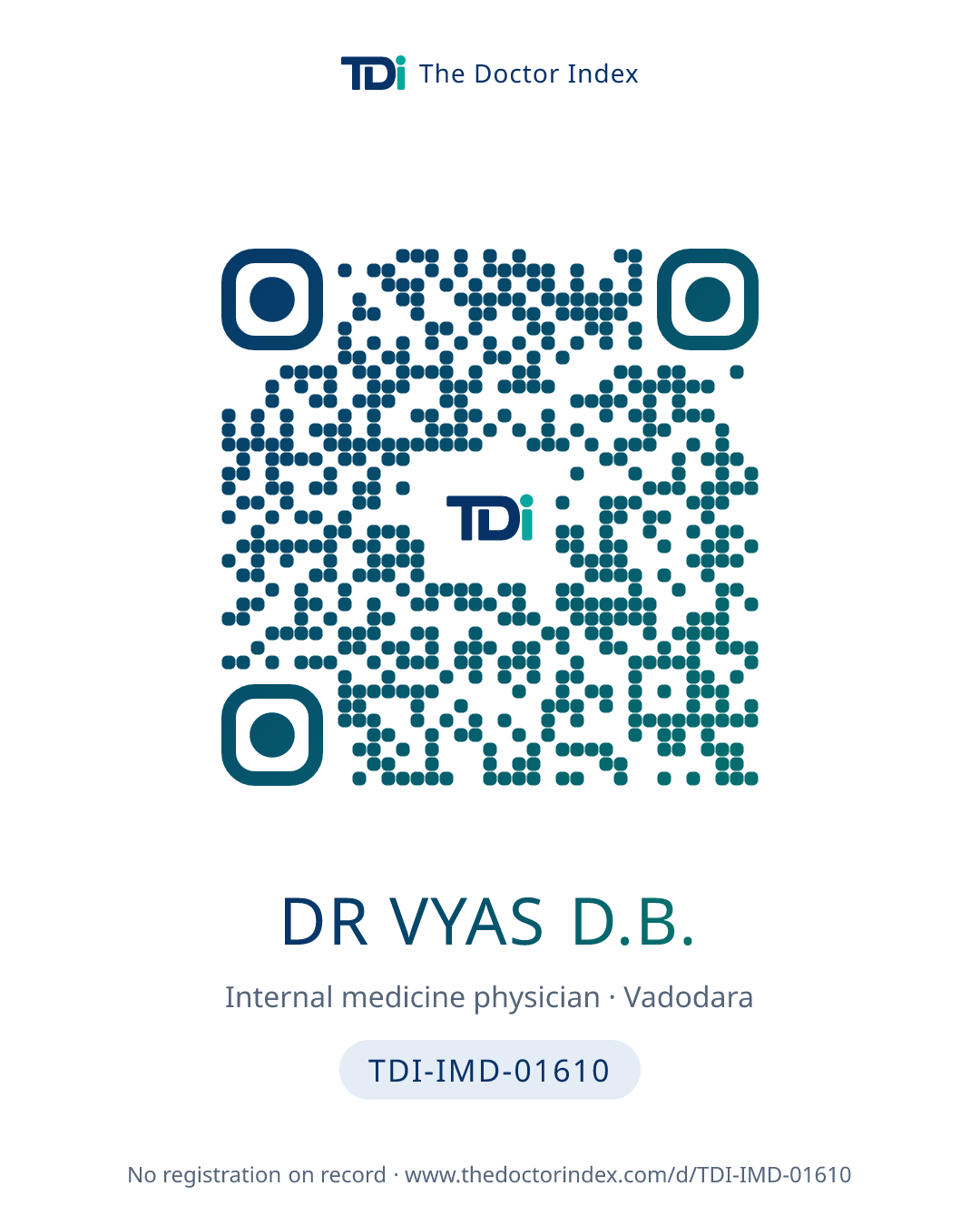 QR card for Dr Vyas D.B., TDI-IMD-01610