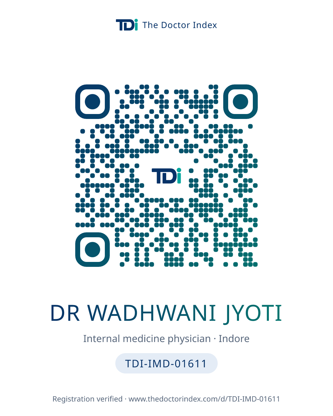 QR card for Dr Wadhwani Jyoti, TDI-IMD-01611