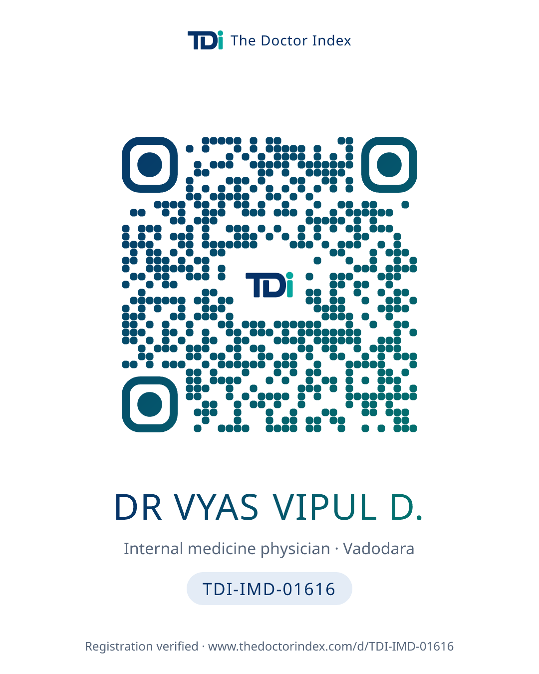 QR card for Dr Vyas Vipul D., TDI-IMD-01616