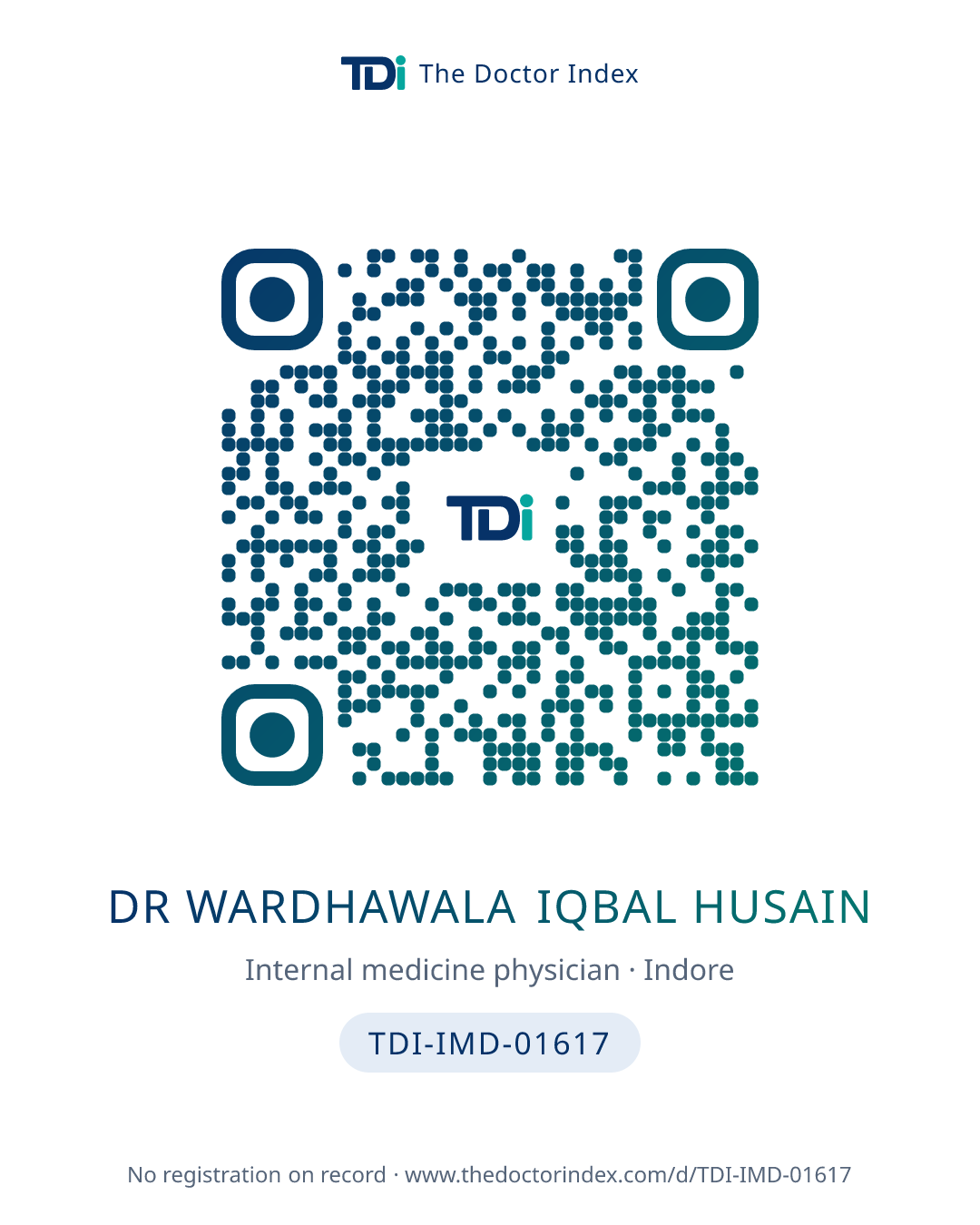 QR card for Dr Wardhawala Iqbal Husain, TDI-IMD-01617