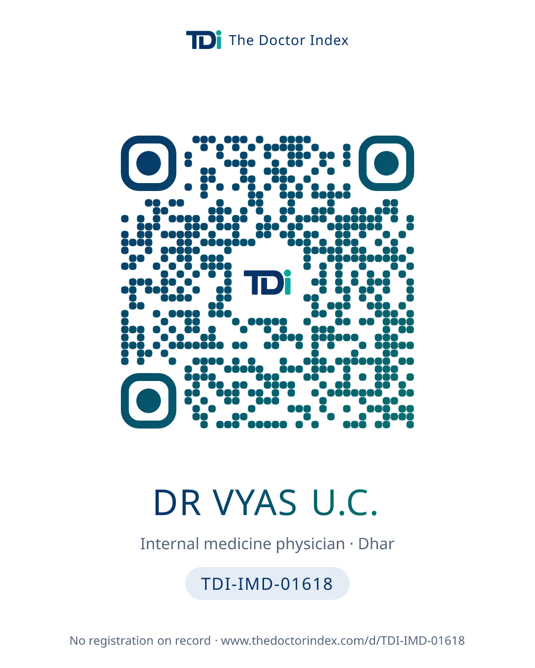 QR card for Dr Vyas U.C., TDI-IMD-01618