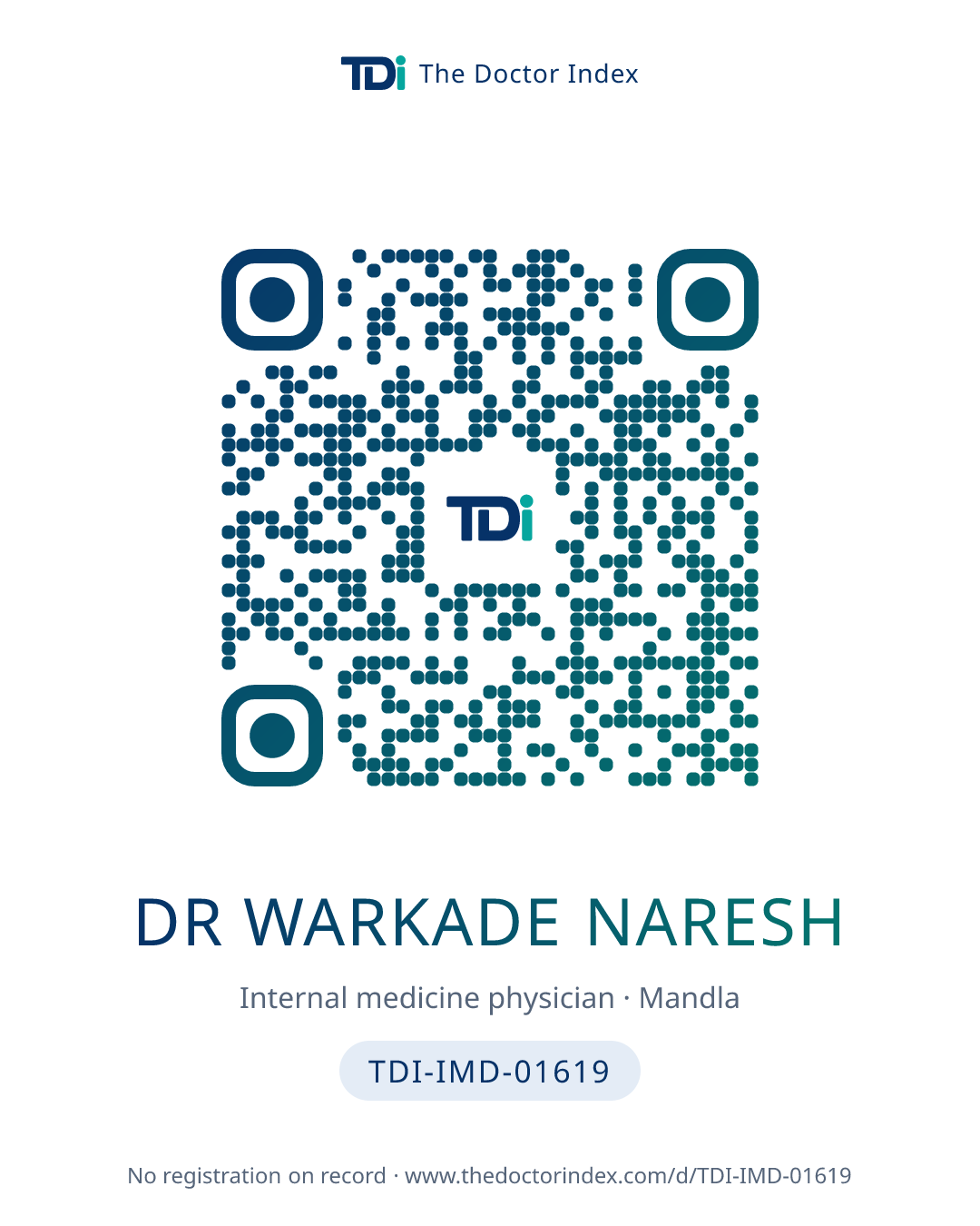 QR card for Dr Warkade Naresh, TDI-IMD-01619