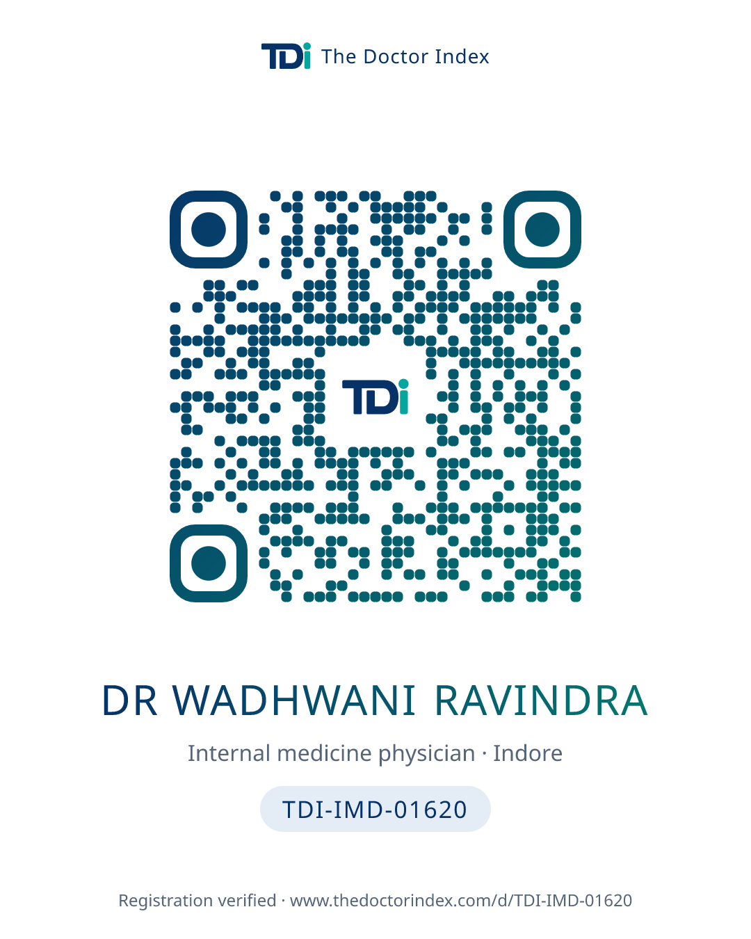 QR card for Dr Wadhwani Ravindra, TDI-IMD-01620