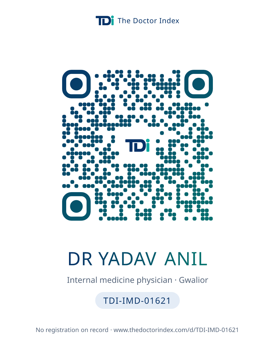 QR card for Dr Yadav Anil, TDI-IMD-01621
