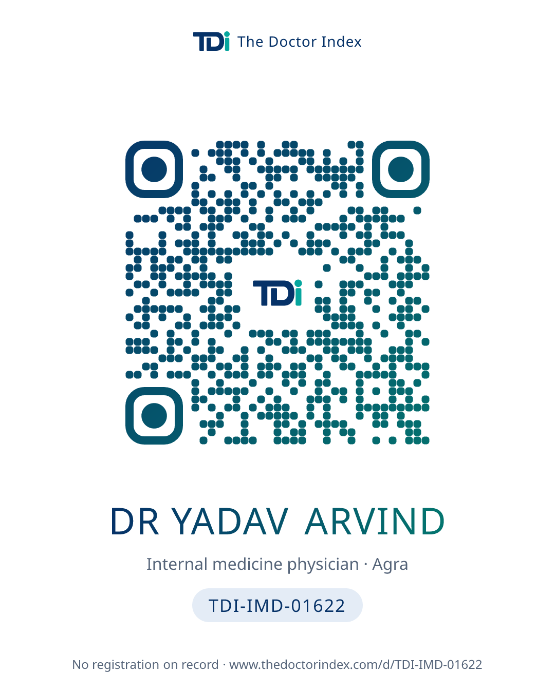 QR card for Dr Yadav Arvind, TDI-IMD-01622