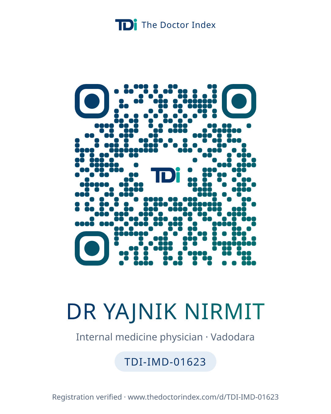 QR card for Dr Yajnik Nirmit, TDI-IMD-01623