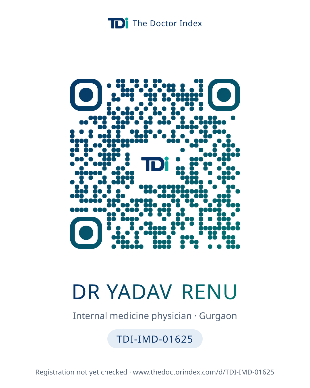 QR card for Dr Yadav Renu, TDI-IMD-01625