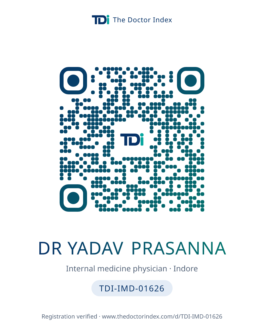 QR card for Dr Yadav Prasanna, TDI-IMD-01626