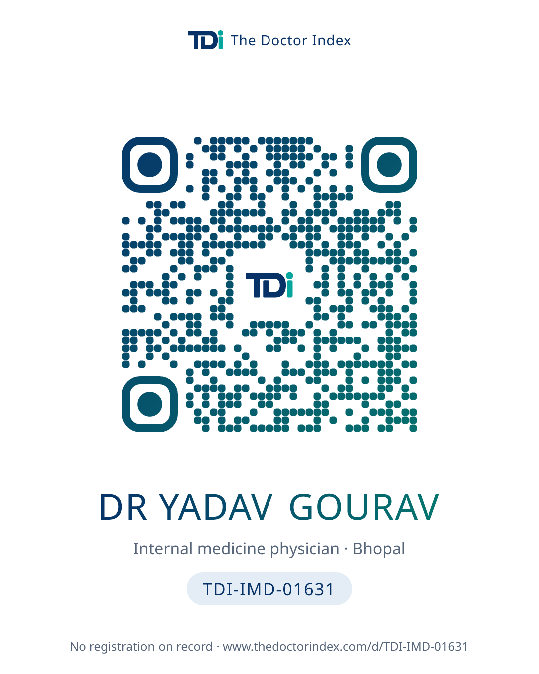 QR card for Dr Yadav Gourav, TDI-IMD-01631