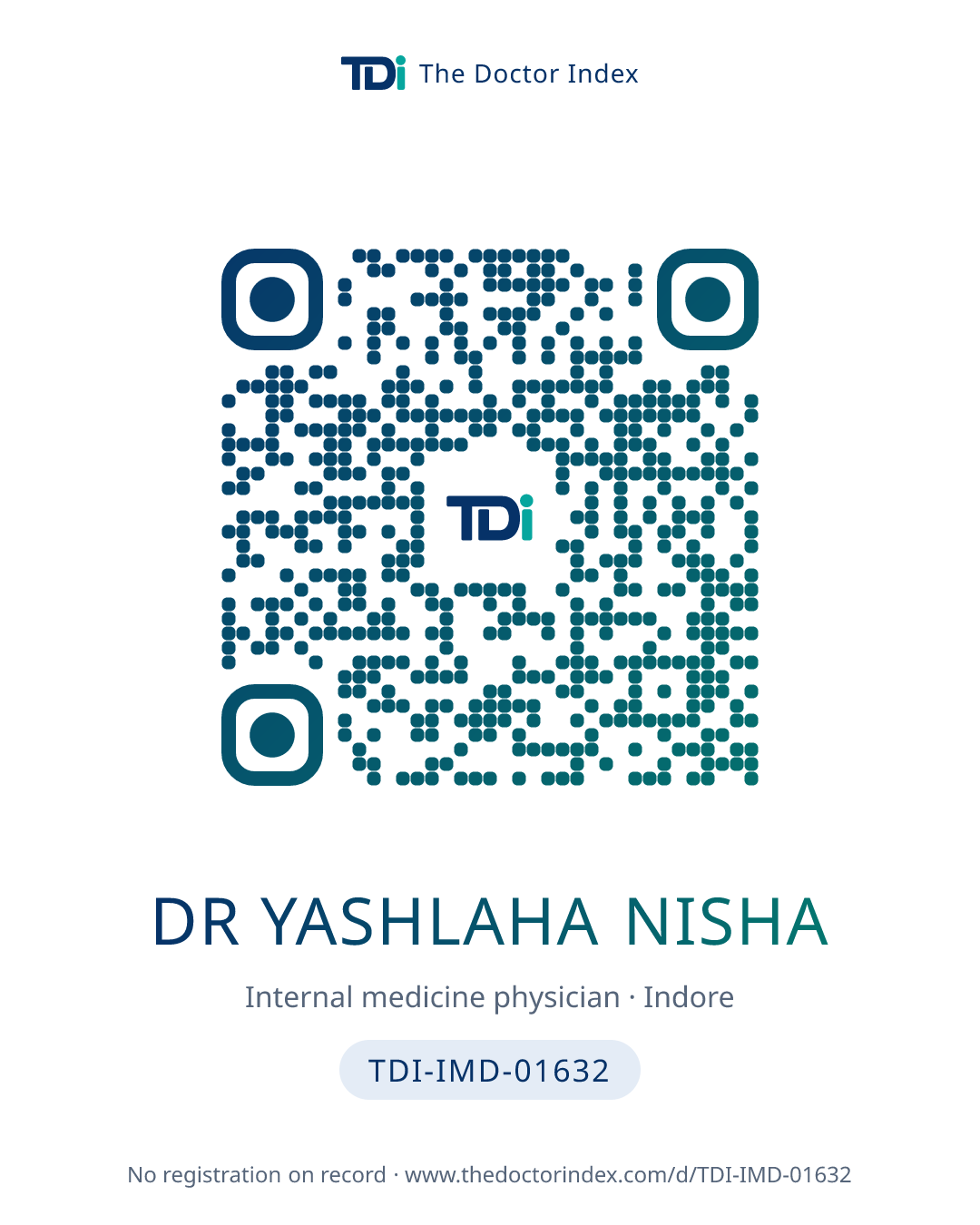 QR card for Dr Yashlaha Nisha, TDI-IMD-01632