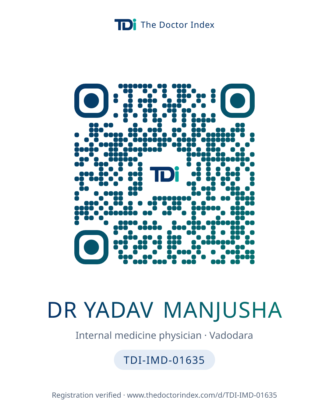 QR card for Dr Yadav Manjusha, TDI-IMD-01635
