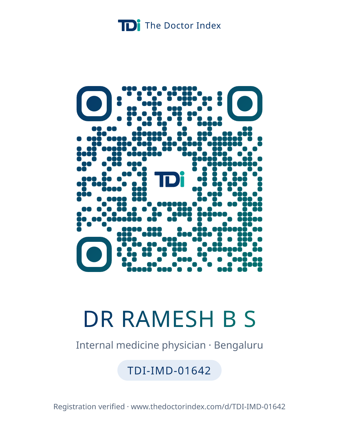QR card for Dr Ramesh B S, TDI-IMD-01642