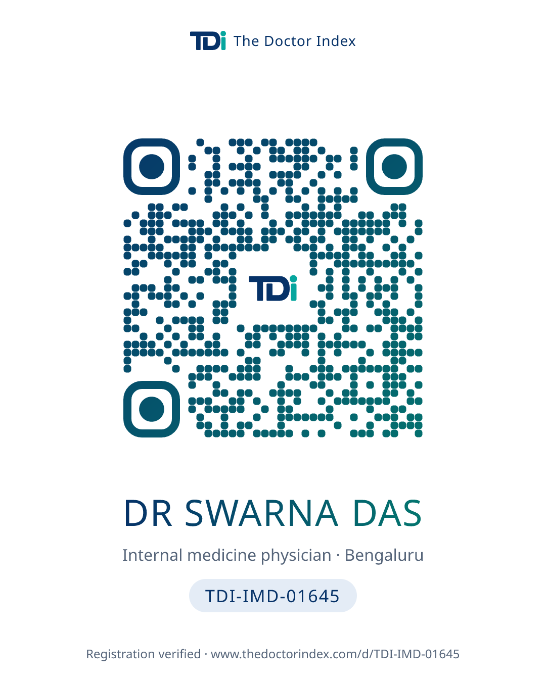 QR card for Dr Swarna Das, TDI-IMD-01645